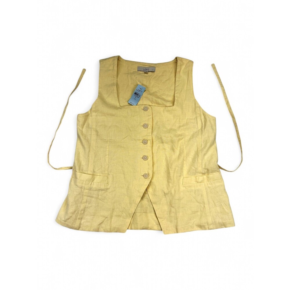 LOFT Petite Yellow Sleeveless Button-Front Vest Top MP